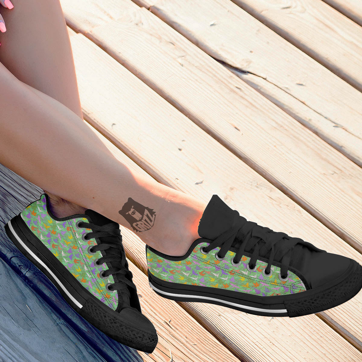 Origami Bird Colorful Print Pattern Black Low Top Shoes-grizzshop