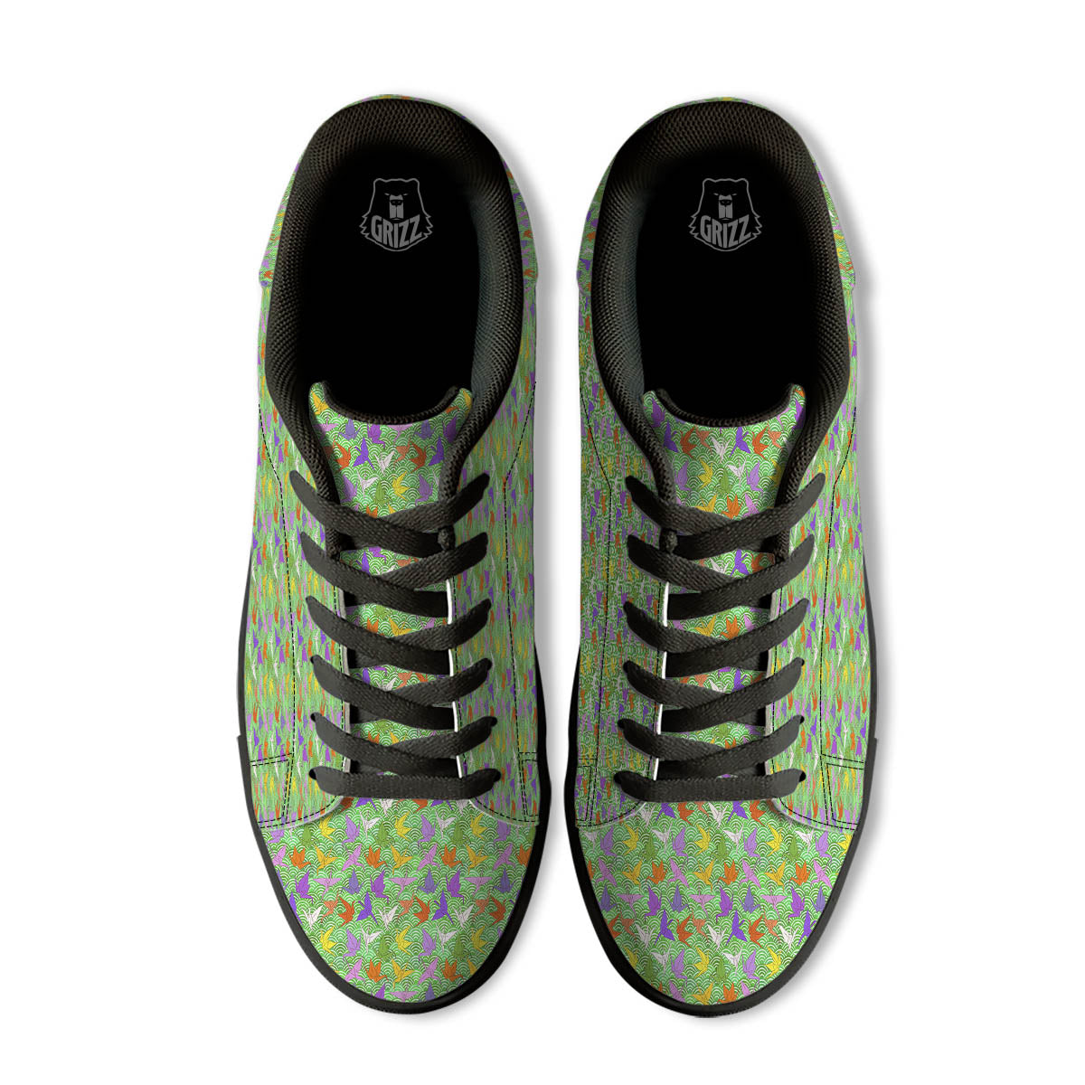Origami Bird Colorful Print Pattern Black Low Top Sneakers-grizzshop
