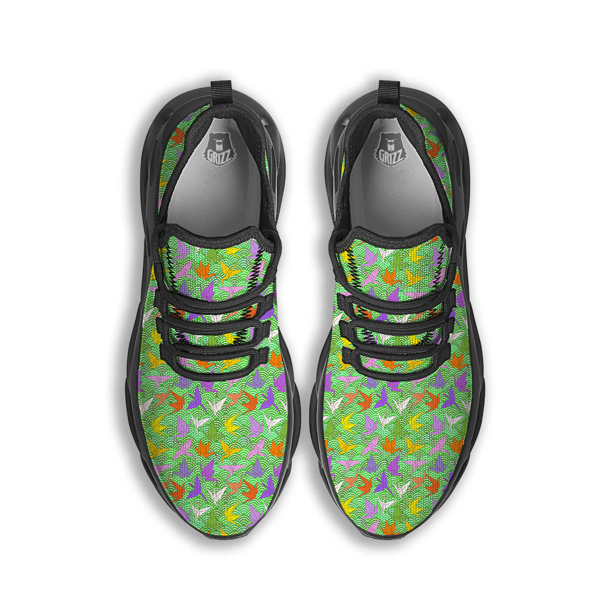Origami Bird Colorful Print Pattern Black Running Shoes-grizzshop