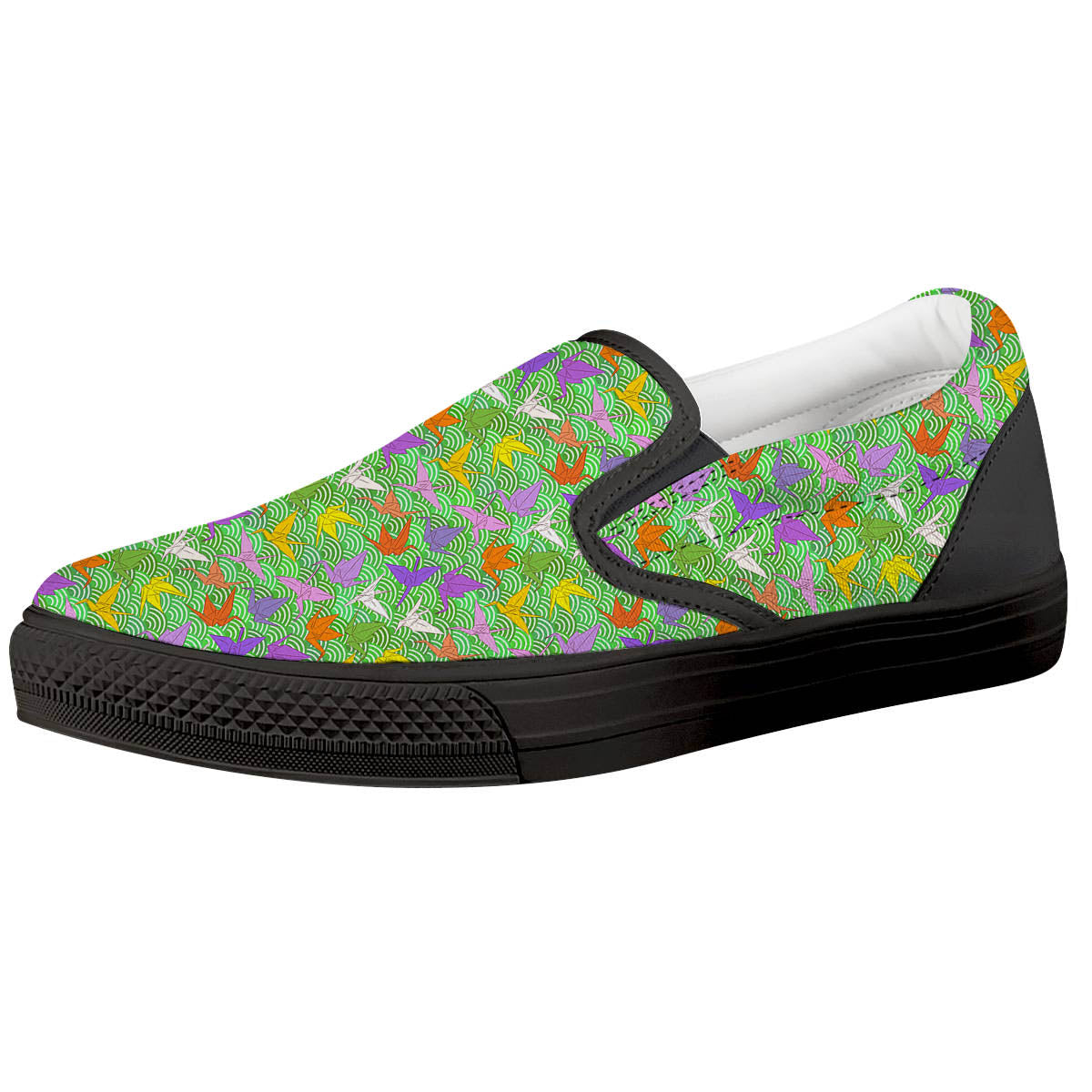 Origami Bird Colorful Print Pattern Black Slip On Shoes-grizzshop