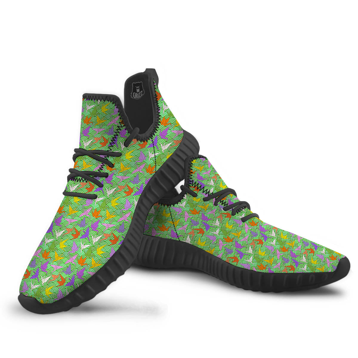 Origami Bird Colorful Print Pattern Black Walking Shoes-grizzshop