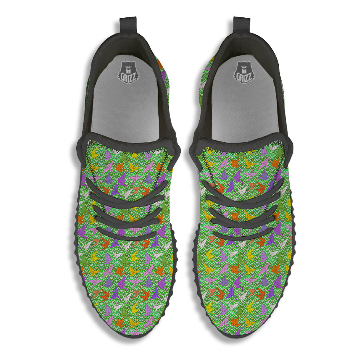 Origami Bird Colorful Print Pattern Black Walking Shoes-grizzshop