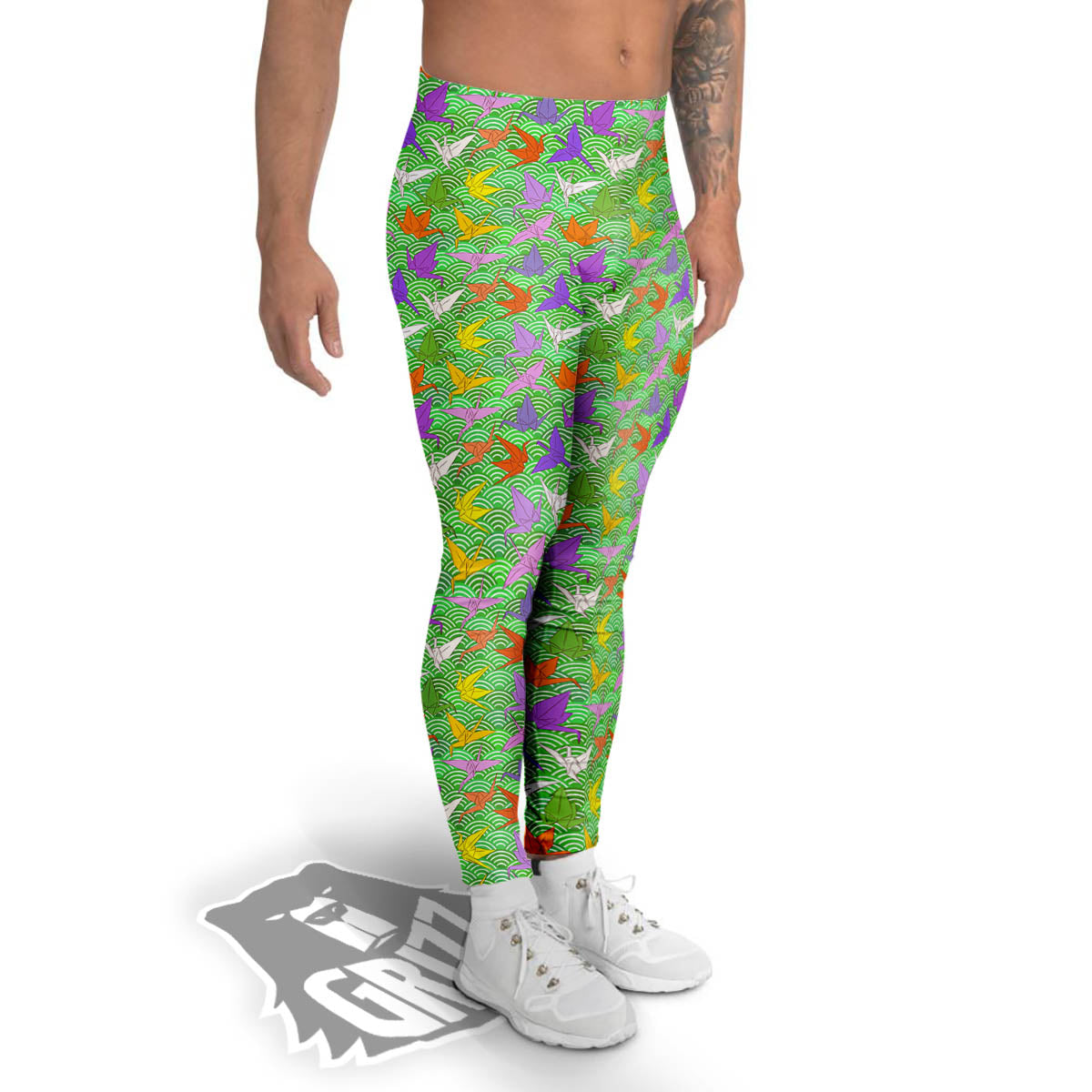 Origami Bird Colorful Print Pattern Men's Leggings-grizzshop
