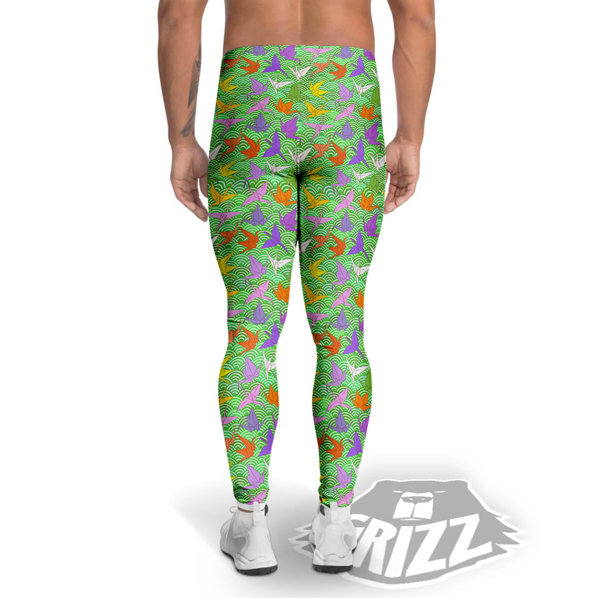 Origami Bird Colorful Print Pattern Men's Leggings-grizzshop