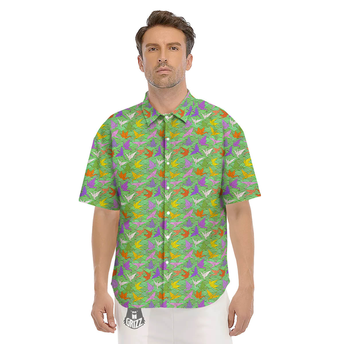 Origami Bird Colorful Print Pattern Men's Short Sleeve Shirts-grizzshop