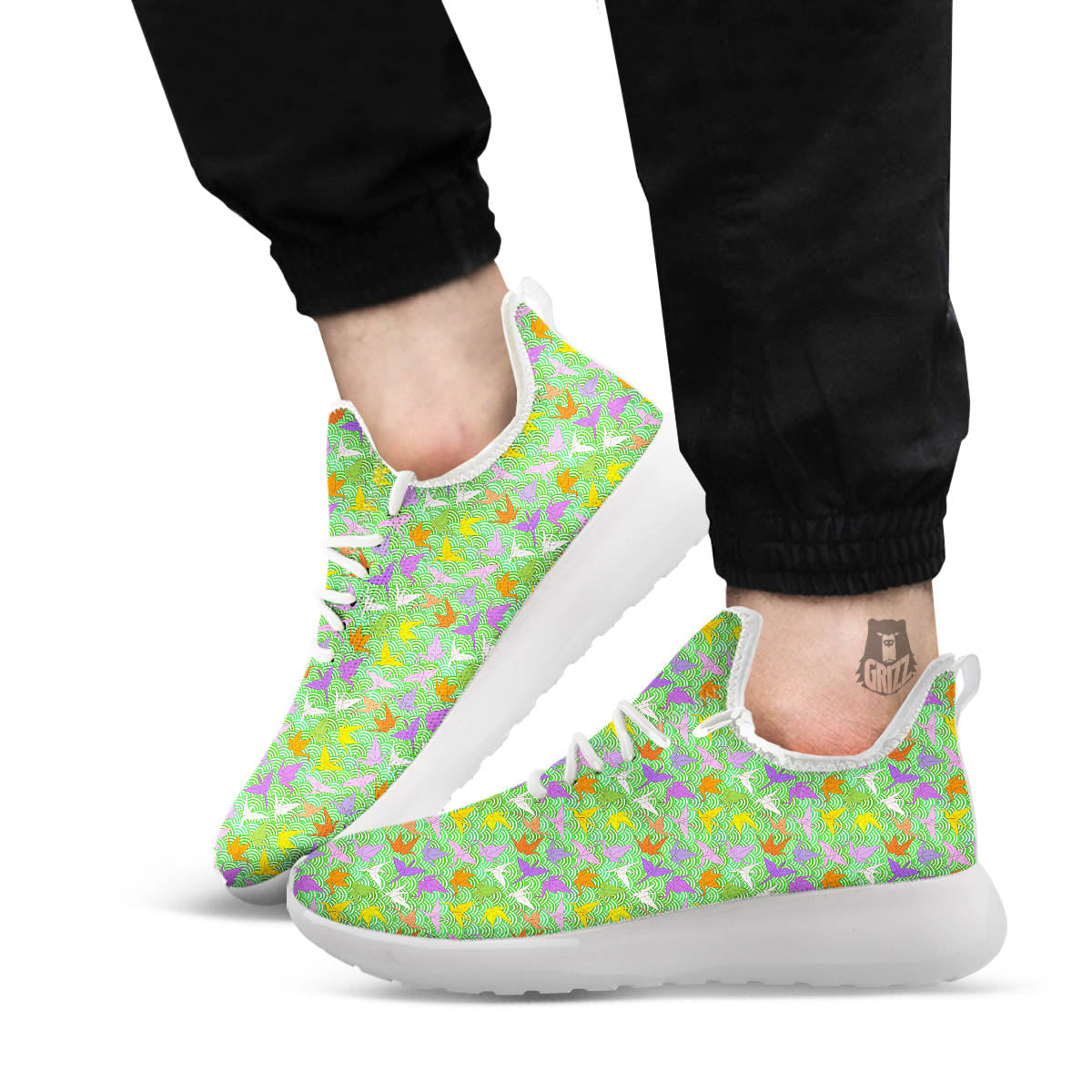 Origami Bird Colorful Print Pattern White Athletic Shoes-grizzshop