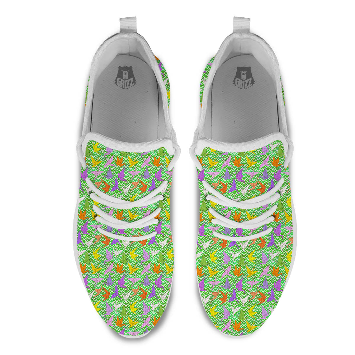 Origami Bird Colorful Print Pattern White Athletic Shoes-grizzshop