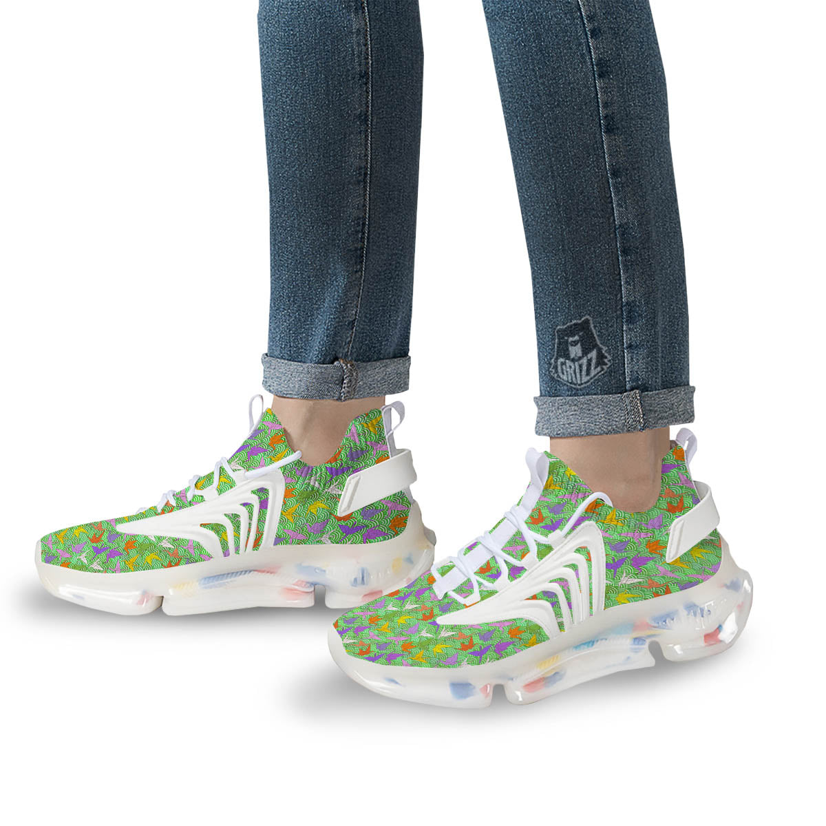 Origami Bird Colorful Print Pattern White Gym Shoes-grizzshop