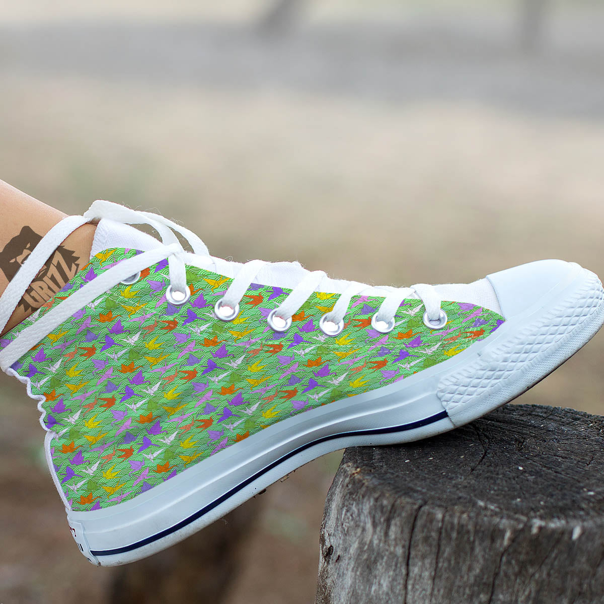 Origami Bird Colorful Print Pattern White High Top Shoes-grizzshop