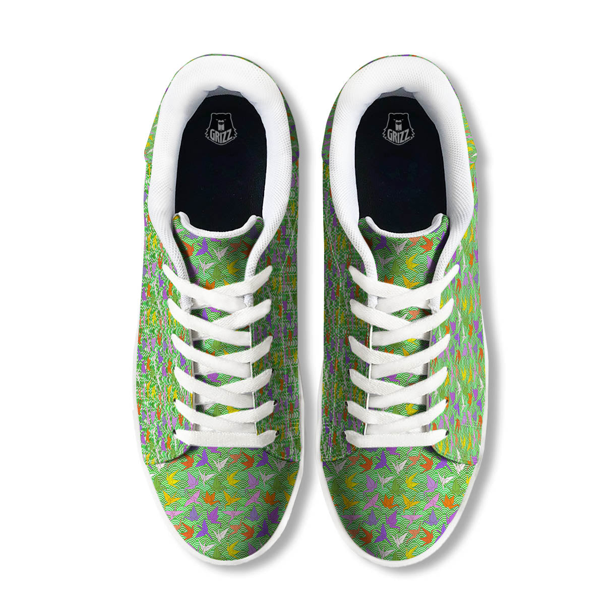 Origami Bird Colorful Print Pattern White Low Top Sneakers-grizzshop