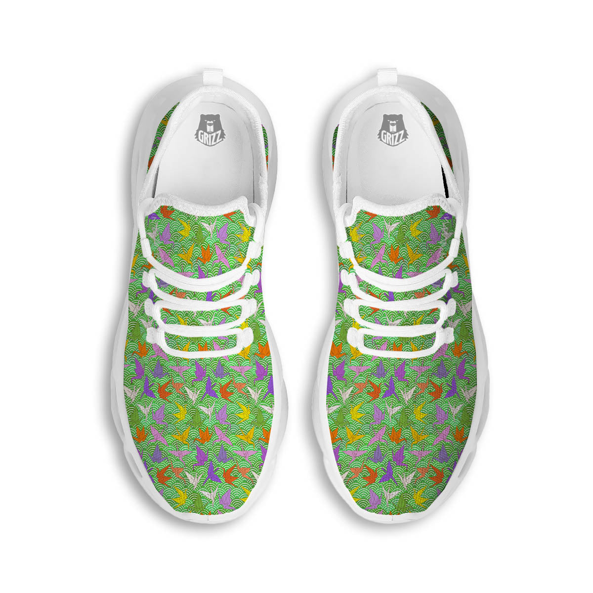 Origami Bird Colorful Print Pattern White Running Shoes-grizzshop