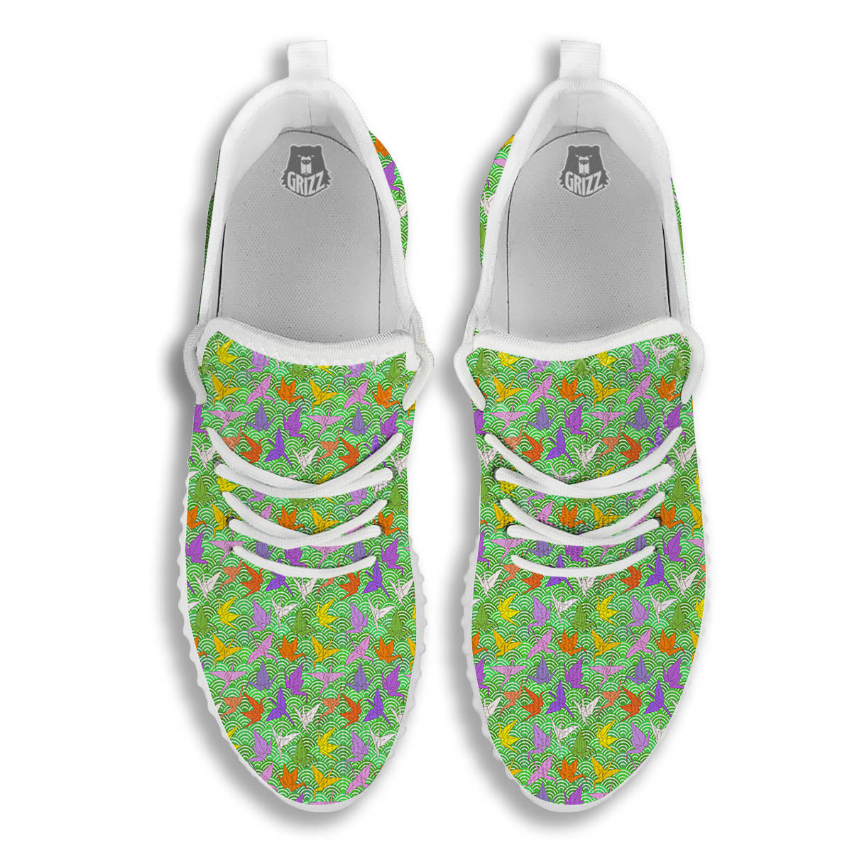 Origami Bird Colorful Print Pattern White Walking Shoes-grizzshop