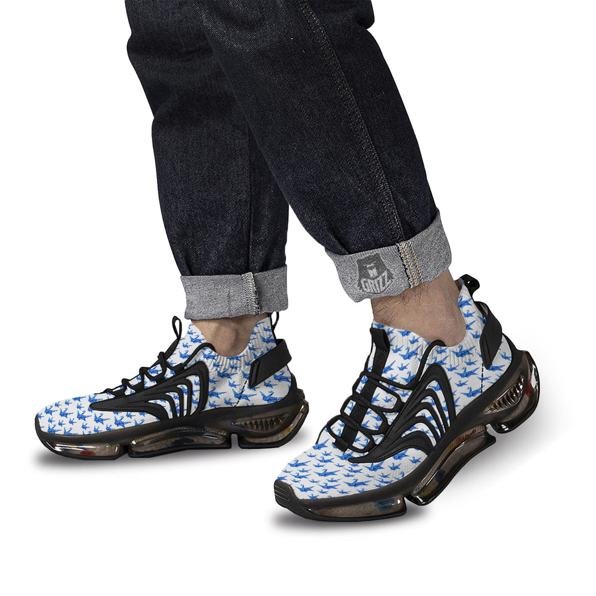 Origami Crane Blue Print Pattern Black Gym Shoes-grizzshop