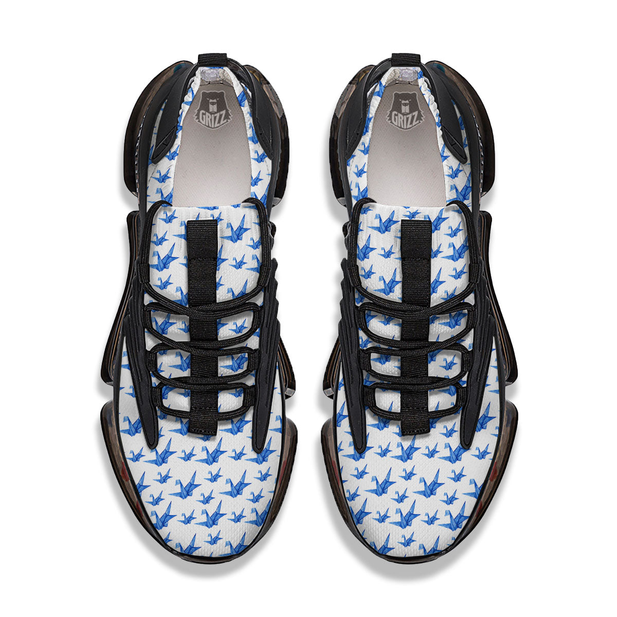 Origami Crane Blue Print Pattern Black Gym Shoes-grizzshop