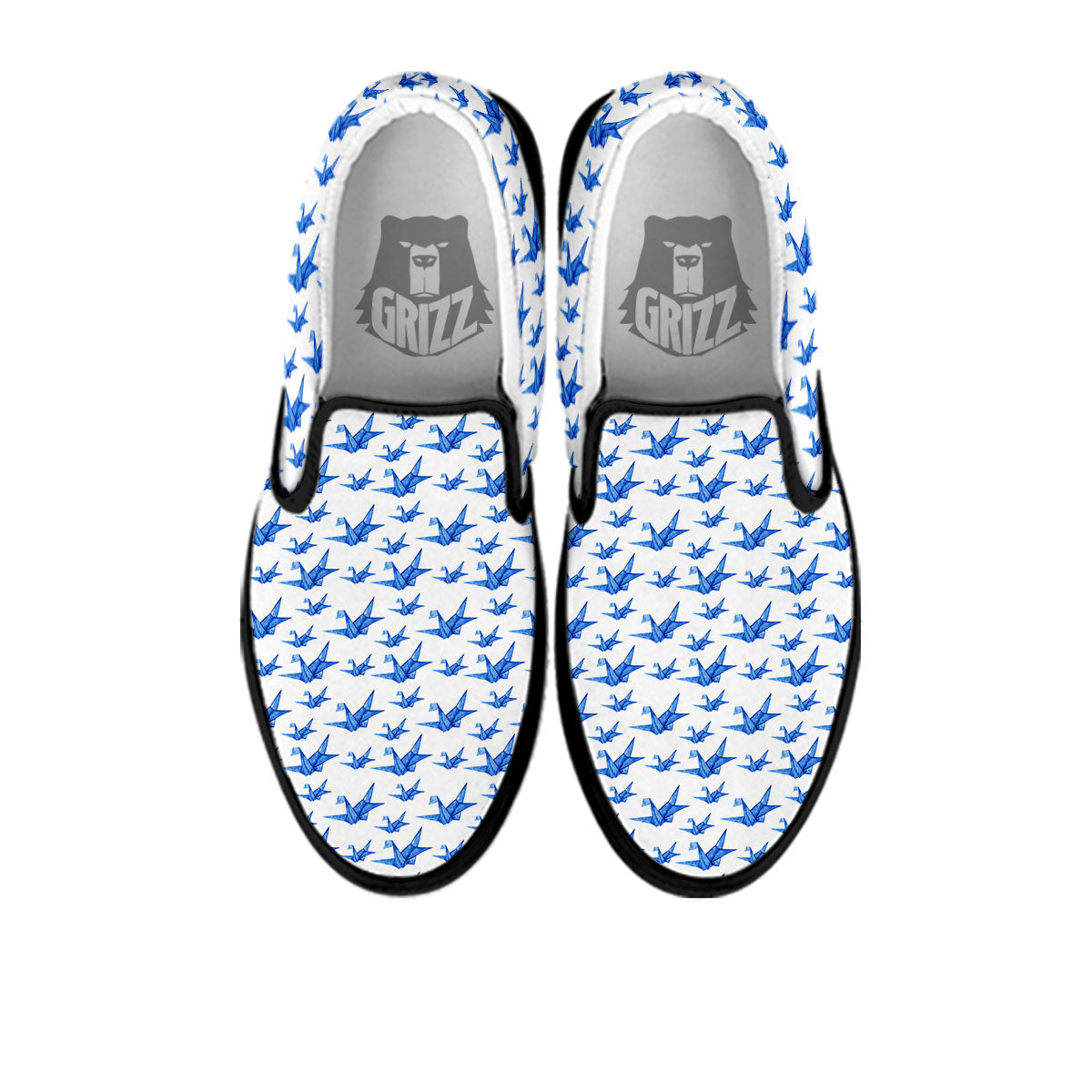 Origami Crane Blue Print Pattern Black Slip On Shoes-grizzshop