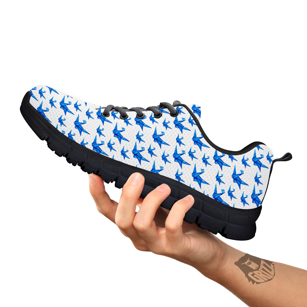 Origami Crane Blue Print Pattern Black Sneaker-grizzshop