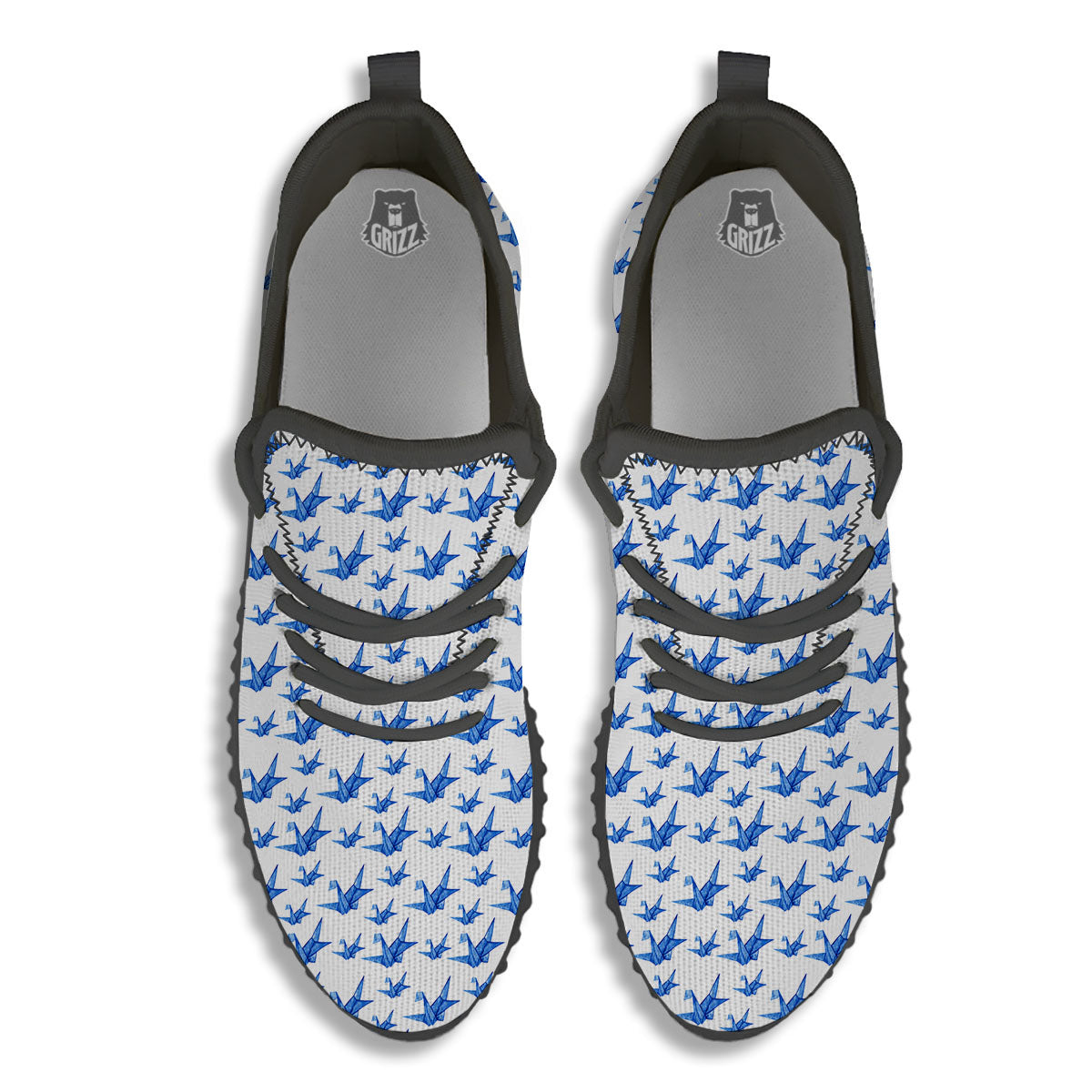 Origami Crane Blue Print Pattern Black Walking Shoes-grizzshop