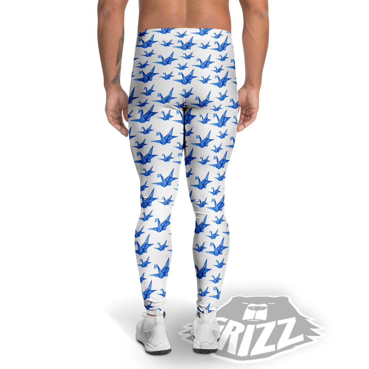 Origami Crane Blue Print Pattern Men's Leggings-grizzshop