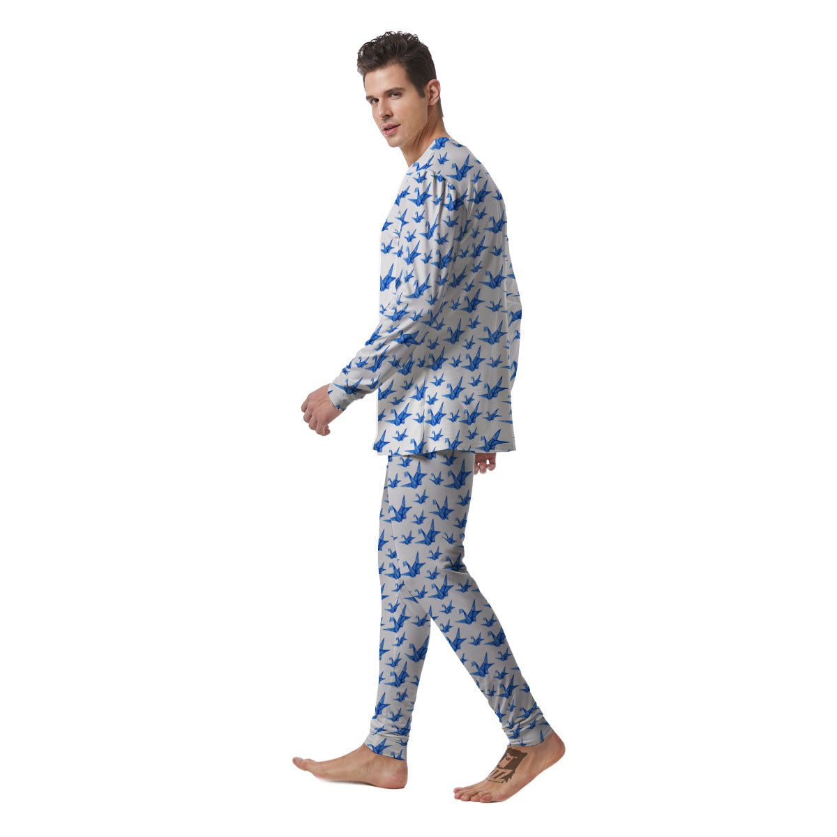 Origami Crane Blue Print Pattern Men's Pajamas-grizzshop