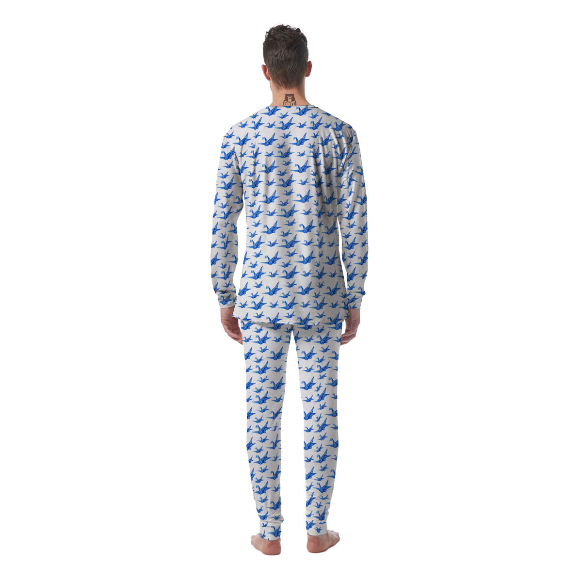 Origami Crane Blue Print Pattern Men's Pajamas-grizzshop