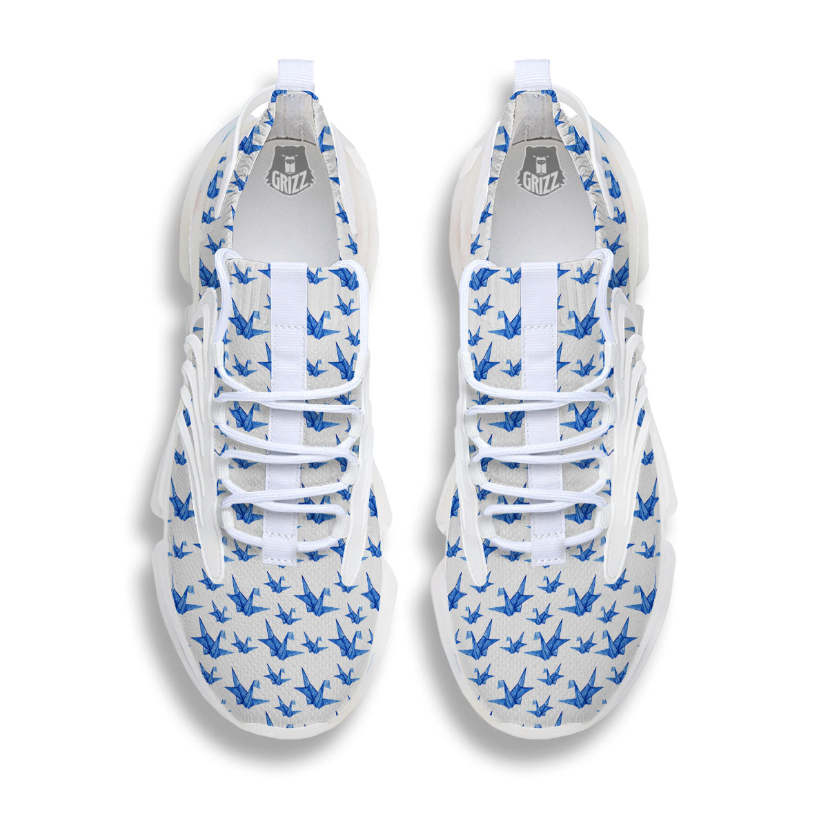 Origami Crane Blue Print Pattern White Gym Shoes-grizzshop
