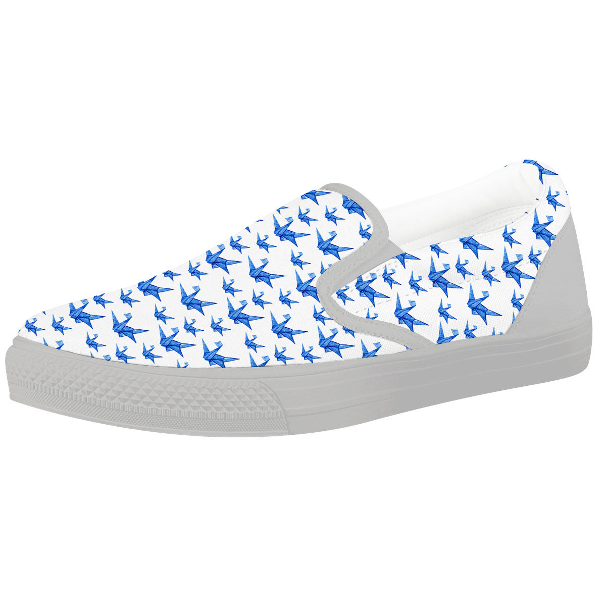 Origami Crane Blue Print Pattern White Slip On Shoes-grizzshop