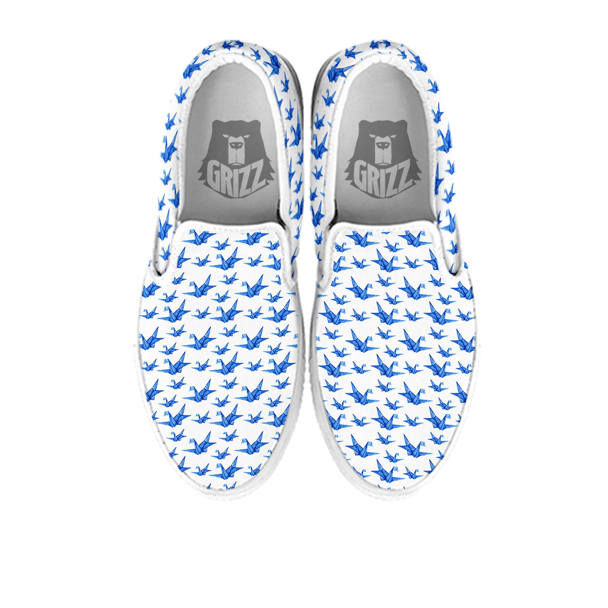 Origami Crane Blue Print Pattern White Slip On Shoes-grizzshop