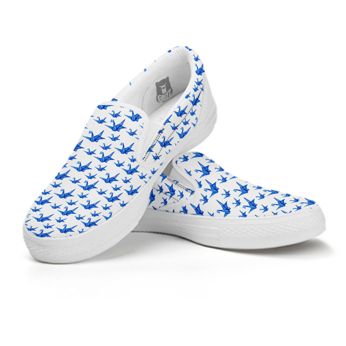 Origami Crane Blue Print Pattern White Slip On Shoes-grizzshop