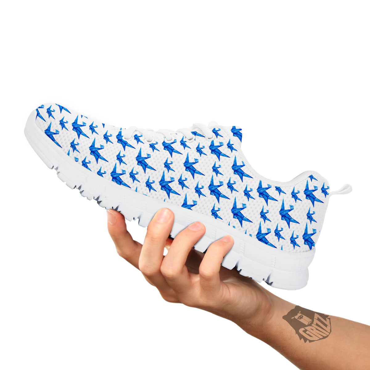 Origami Crane Blue Print Pattern White Sneaker-grizzshop