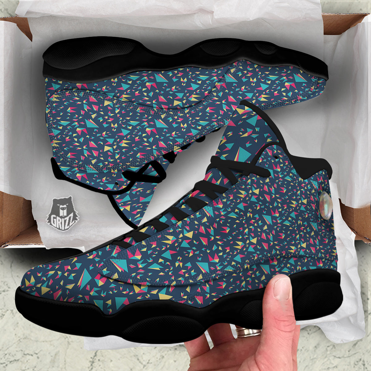 Origami Crane Colorful Print Pattern Black Basketball Shoes-grizzshop