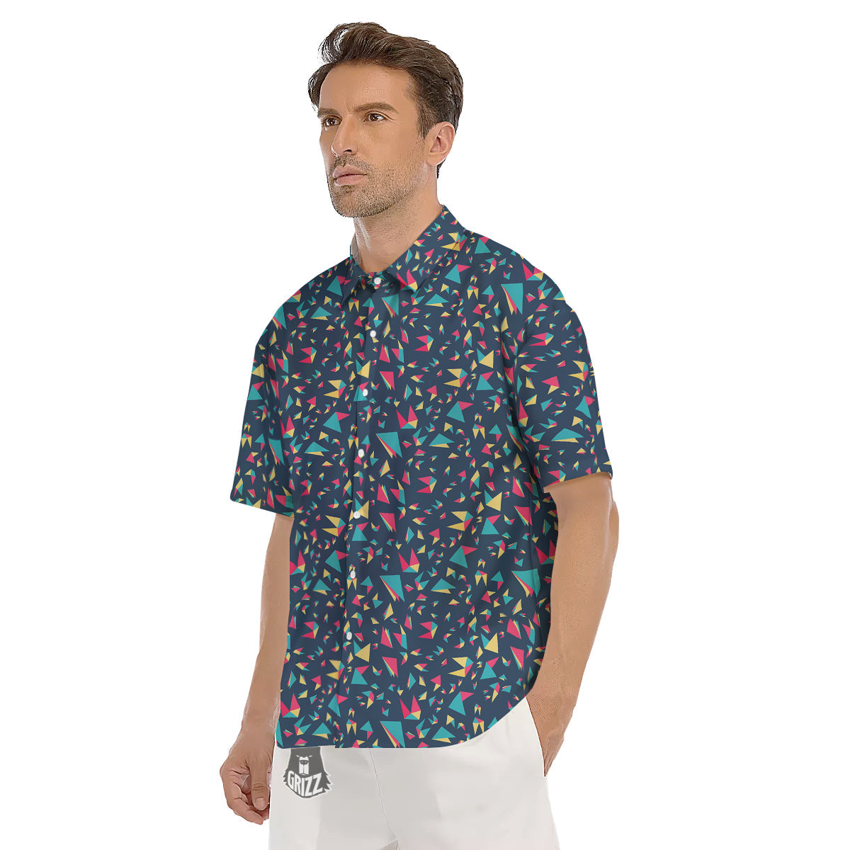 Origami Crane Colorful Print Pattern Men's Short Sleeve Shirts-grizzshop