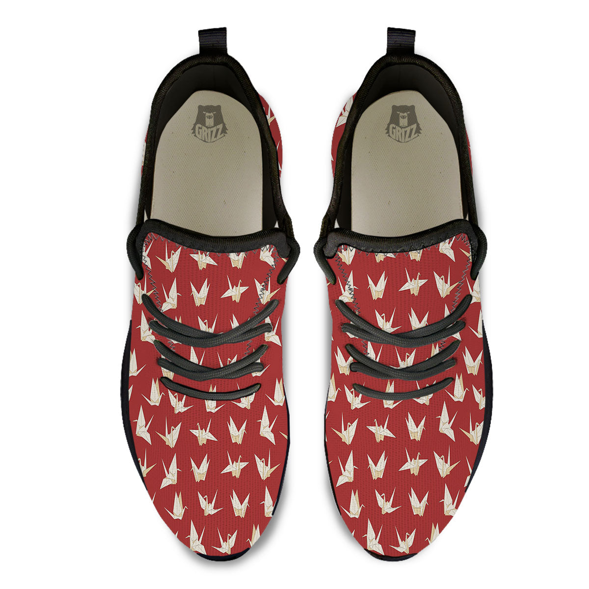 Origami Crane Japanese Print Pattern Black Athletic Shoes-grizzshop