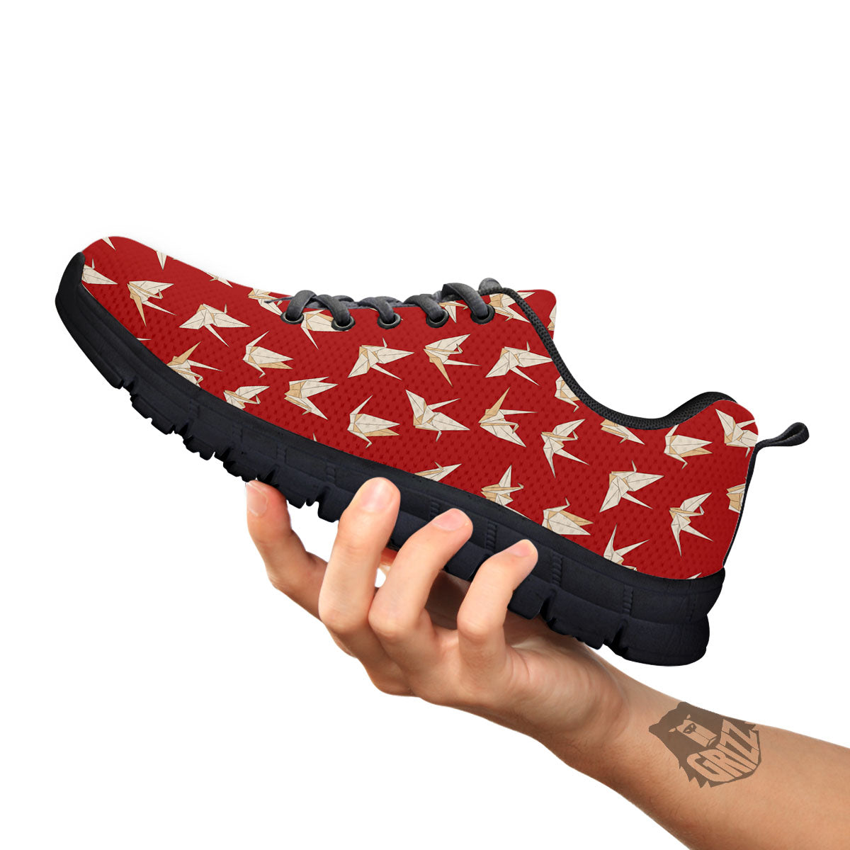 Origami Crane Japanese Print Pattern Black Sneaker-grizzshop