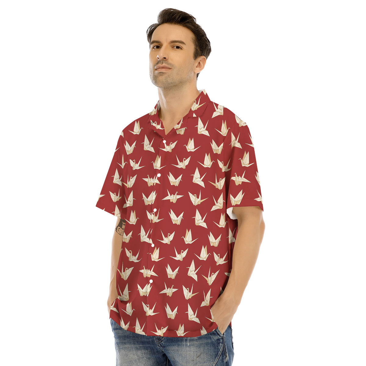 Origami Crane Japanese Print Pattern Men's Hawaiian Shirt-grizzshop