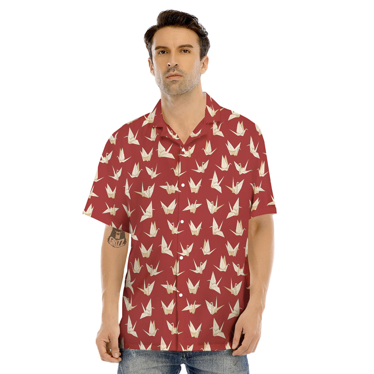 Origami Crane Japanese Print Pattern Men's Hawaiian Shirt-grizzshop