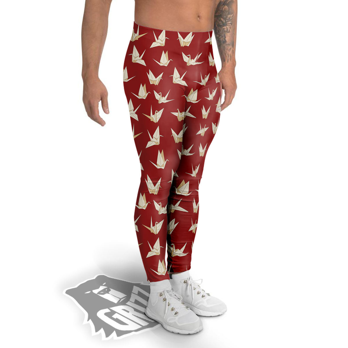 Origami Crane Japanese Print Pattern Men's Leggings-grizzshop