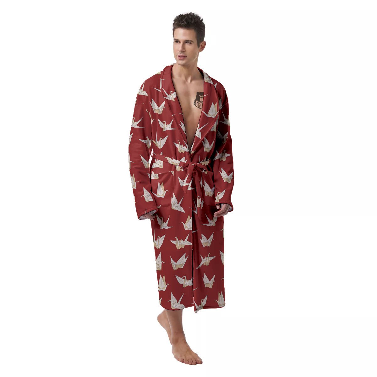 Origami Crane Japanese Print Pattern Men's Robe-grizzshop