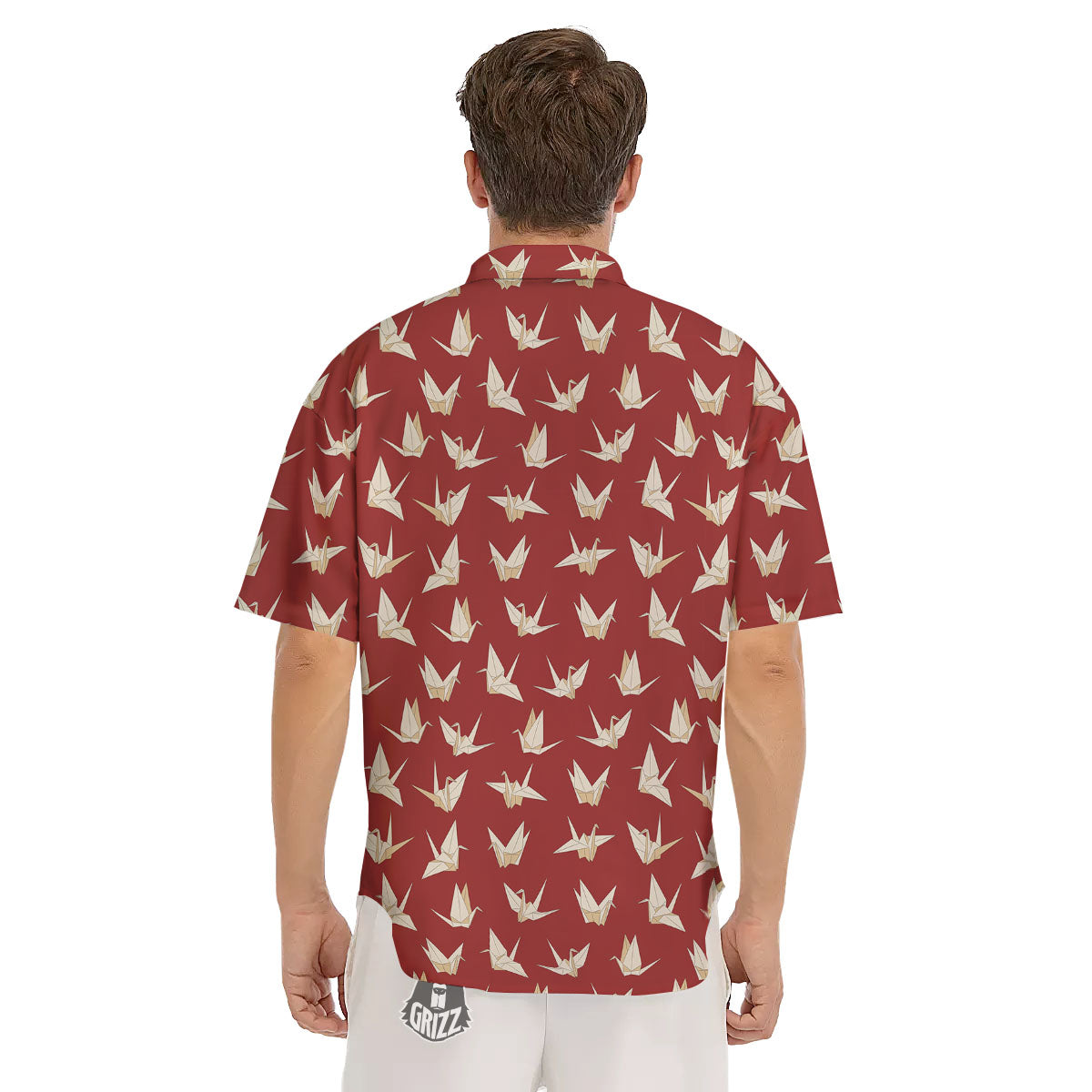Origami Crane Japanese Print Pattern Men's Short Sleeve Shirts-grizzshop