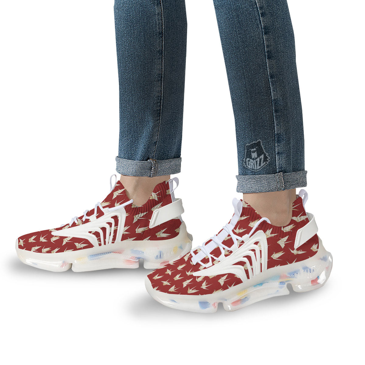 Origami Crane Japanese Print Pattern White Gym Shoes-grizzshop