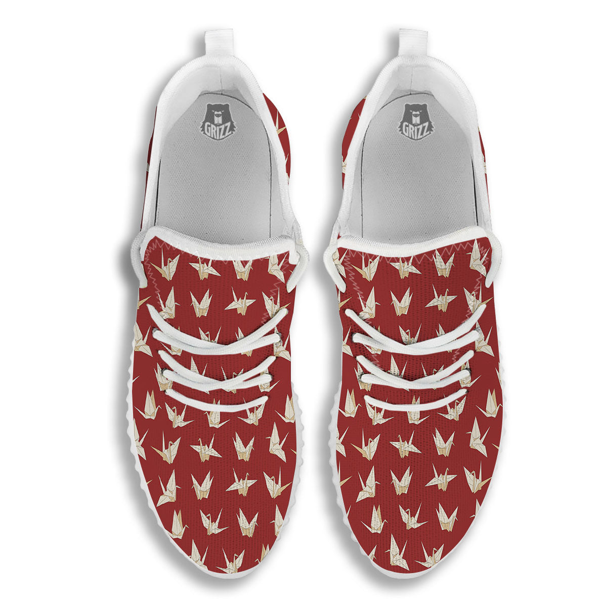 Origami Crane Japanese Print Pattern White Walking Shoes-grizzshop