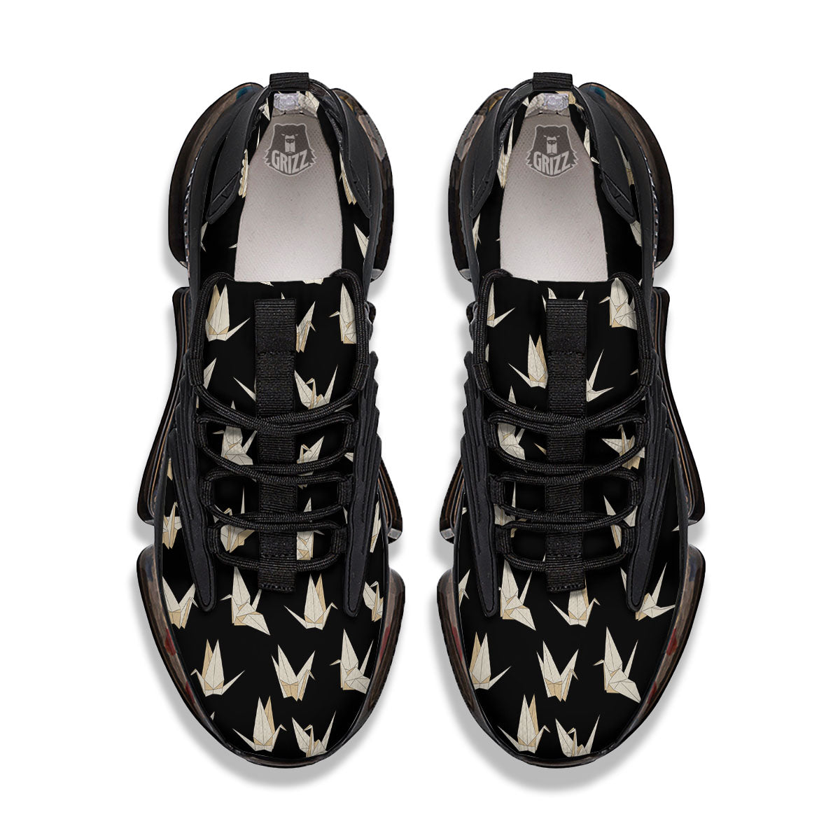 Origami White And Black Print Pattern Black Gym Shoes-grizzshop