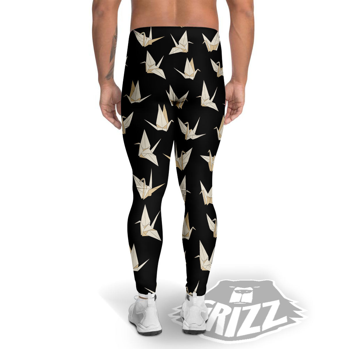Origami White And Black Print Pattern Men's Leggings-grizzshop