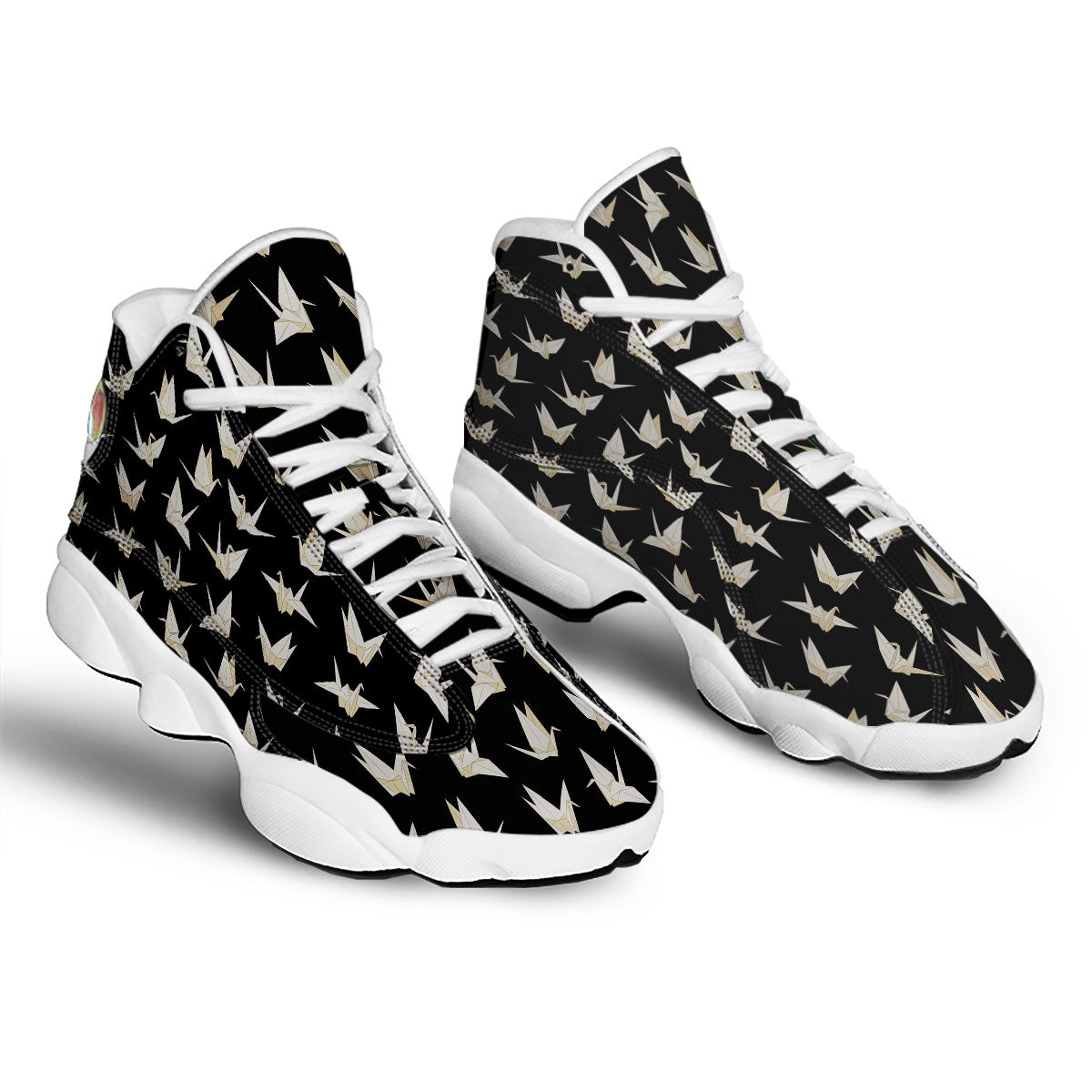 Origami White And Black Print Pattern White Basketball Shoes-grizzshop