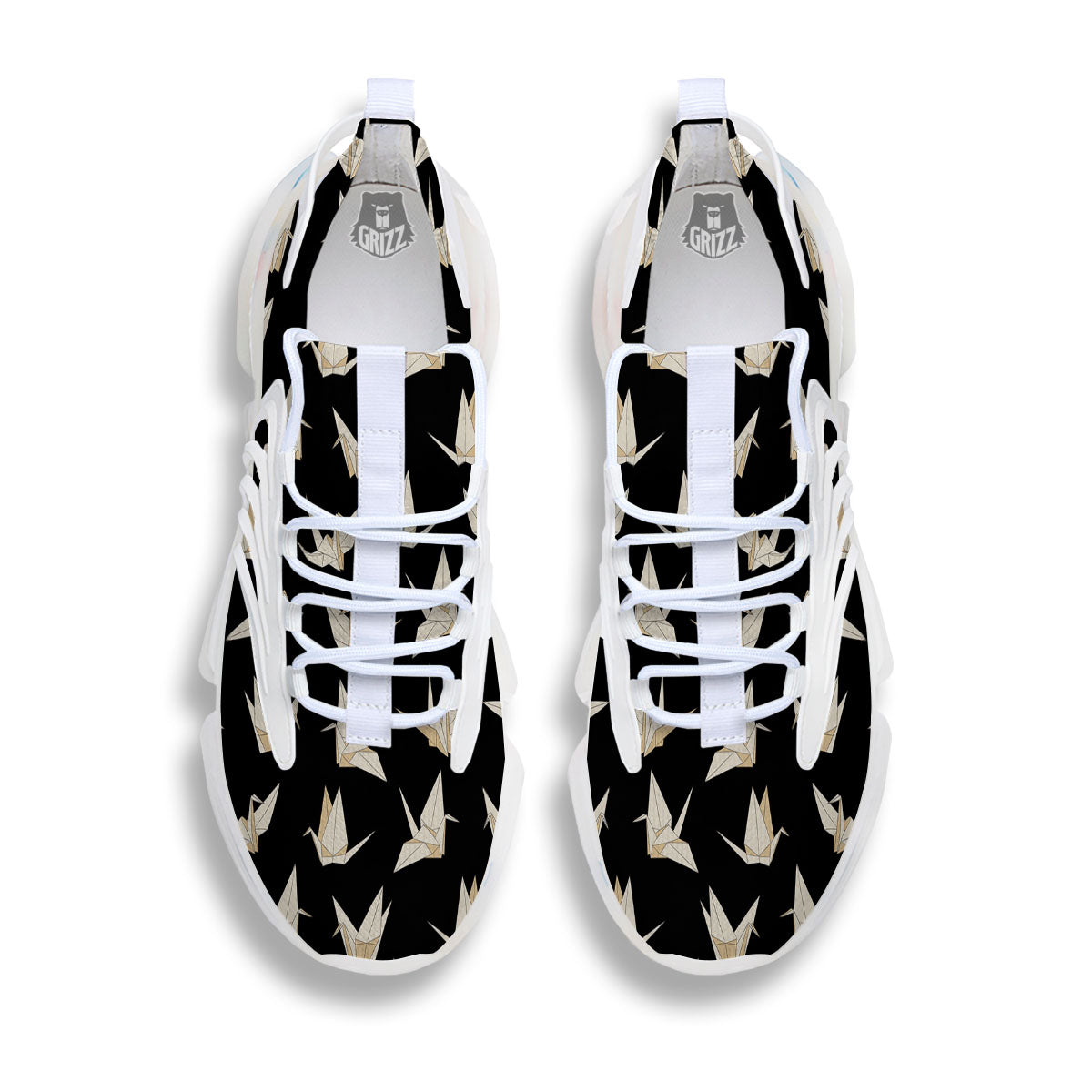 Origami White And Black Print Pattern White Gym Shoes-grizzshop