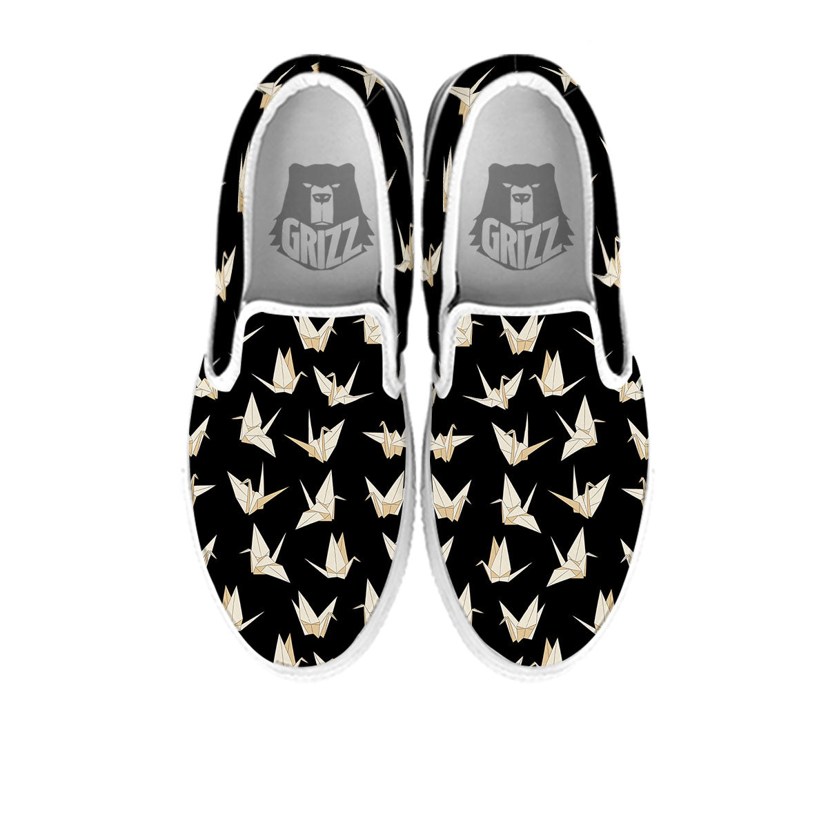Origami White And Black Print Pattern White Slip On Shoes-grizzshop