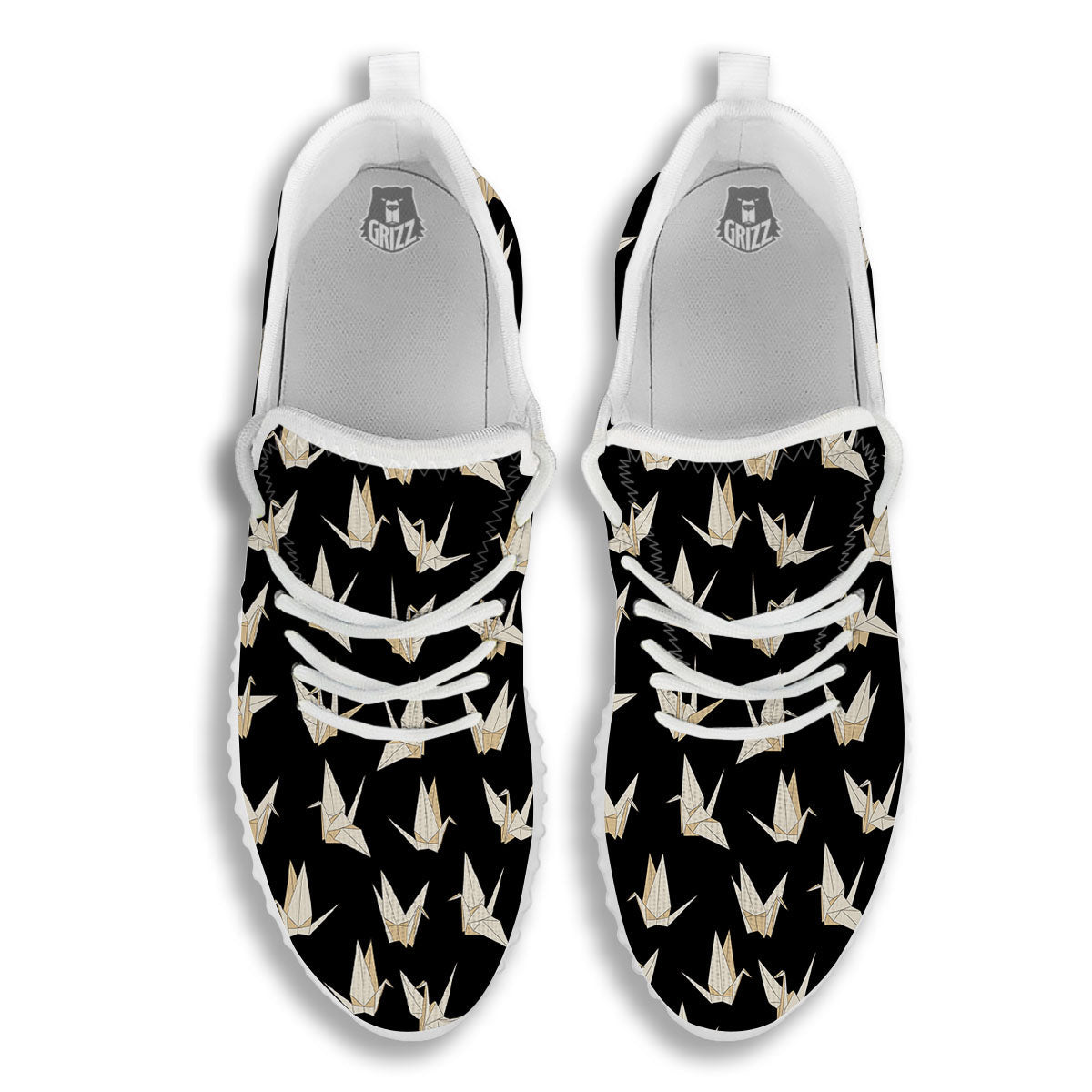 Origami White And Black Print Pattern White Walking Shoes-grizzshop