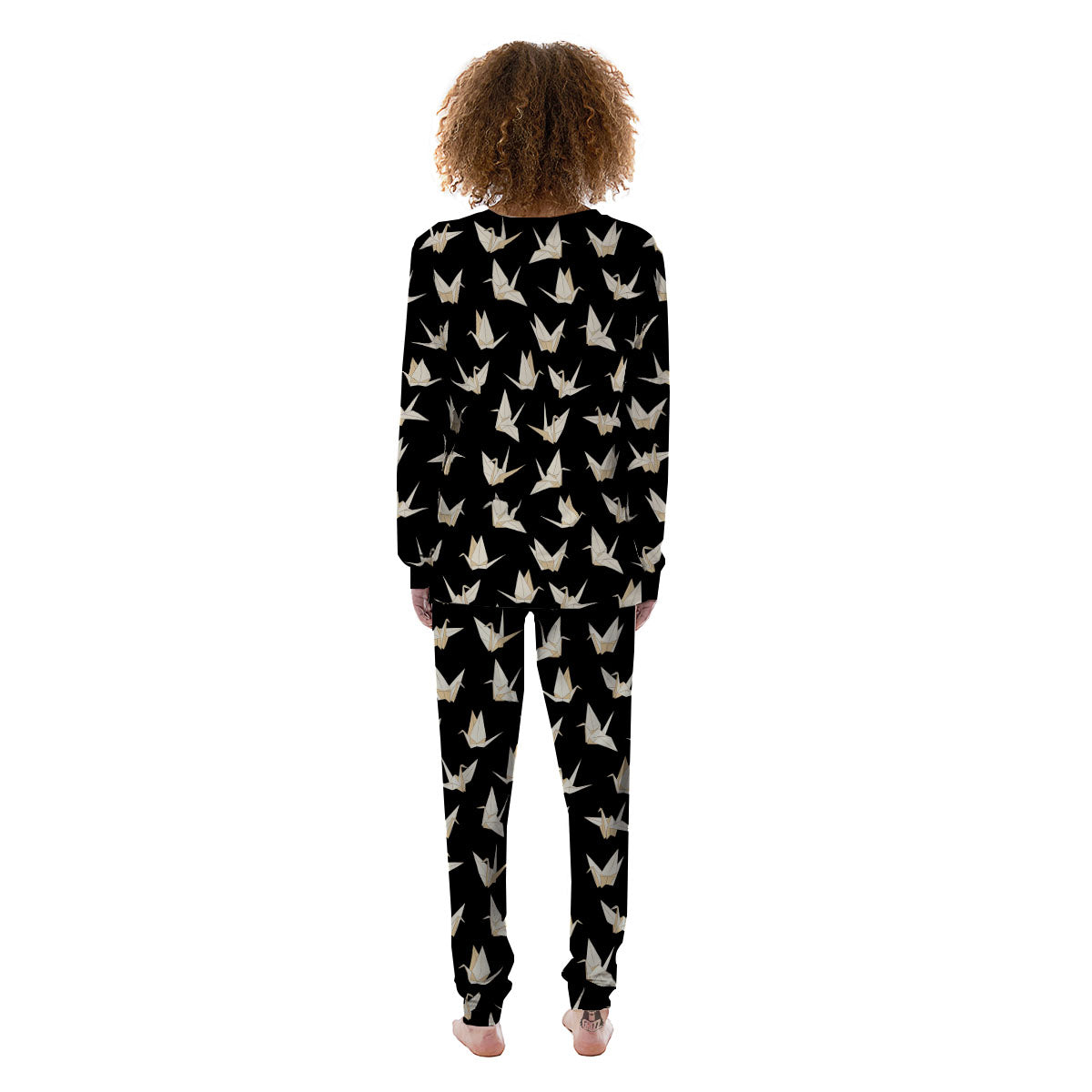 Origami White And Black Print Pattern Women's Pajamas-grizzshop