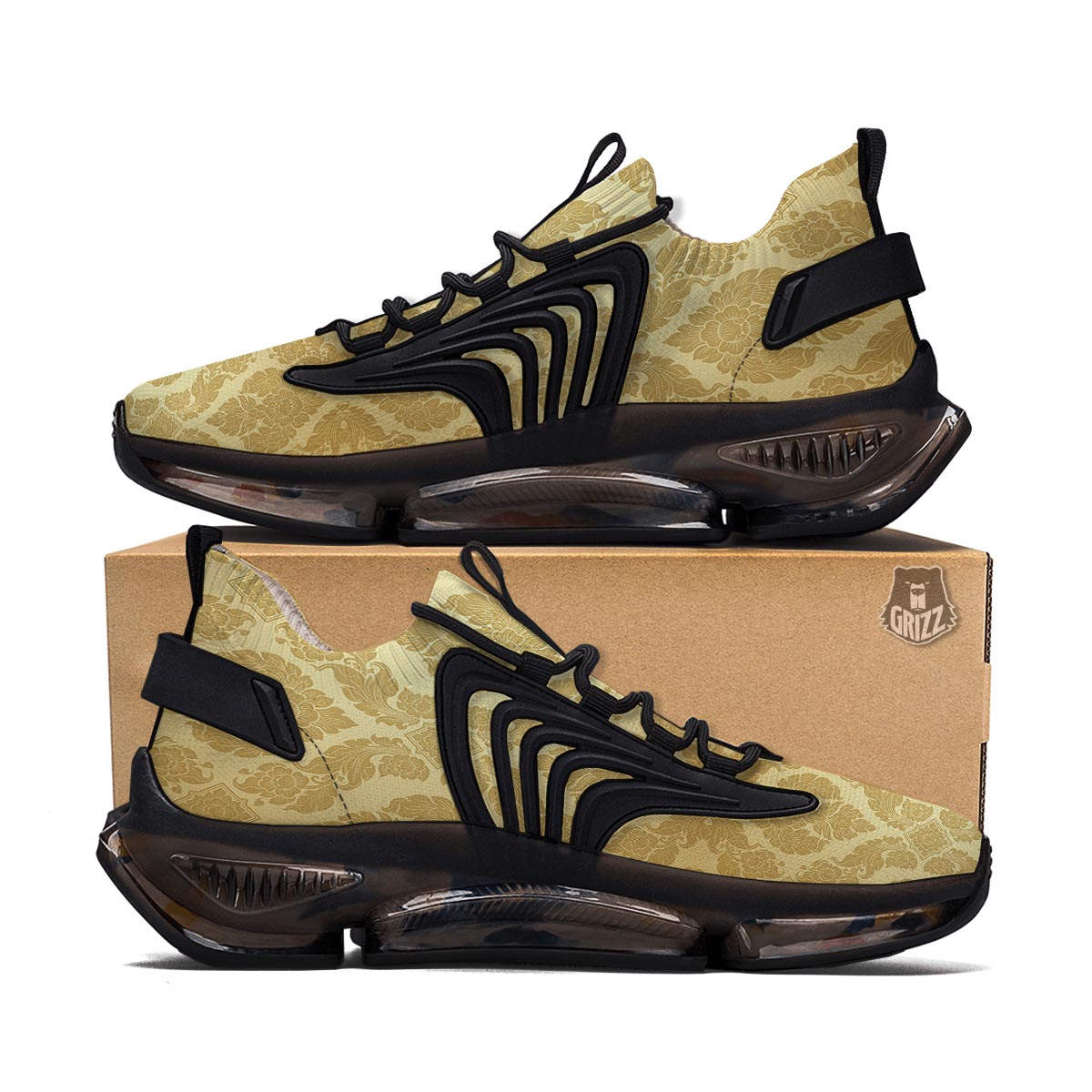 Ornament Thai Print Pattern Black Gym Shoes-grizzshop