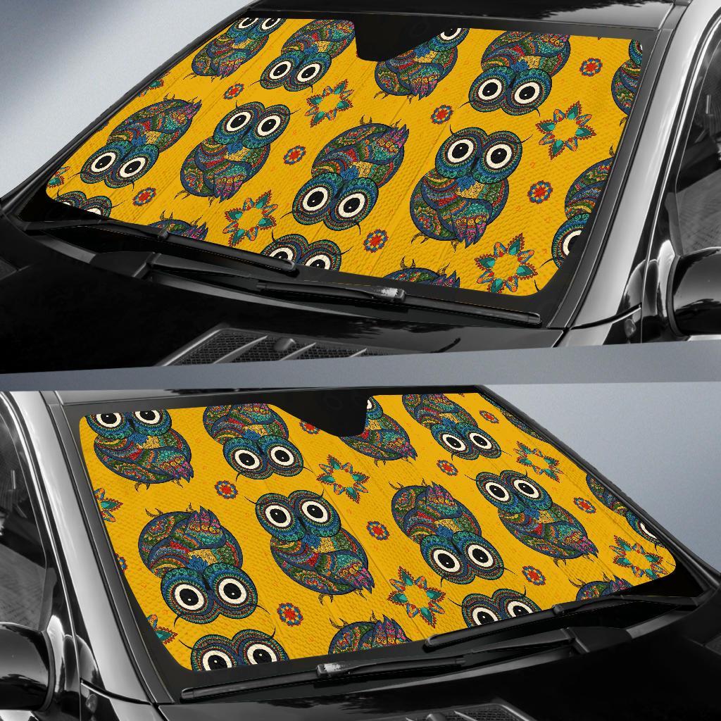 Ornamental Owl Pattern Print Car Sun Shade-grizzshop