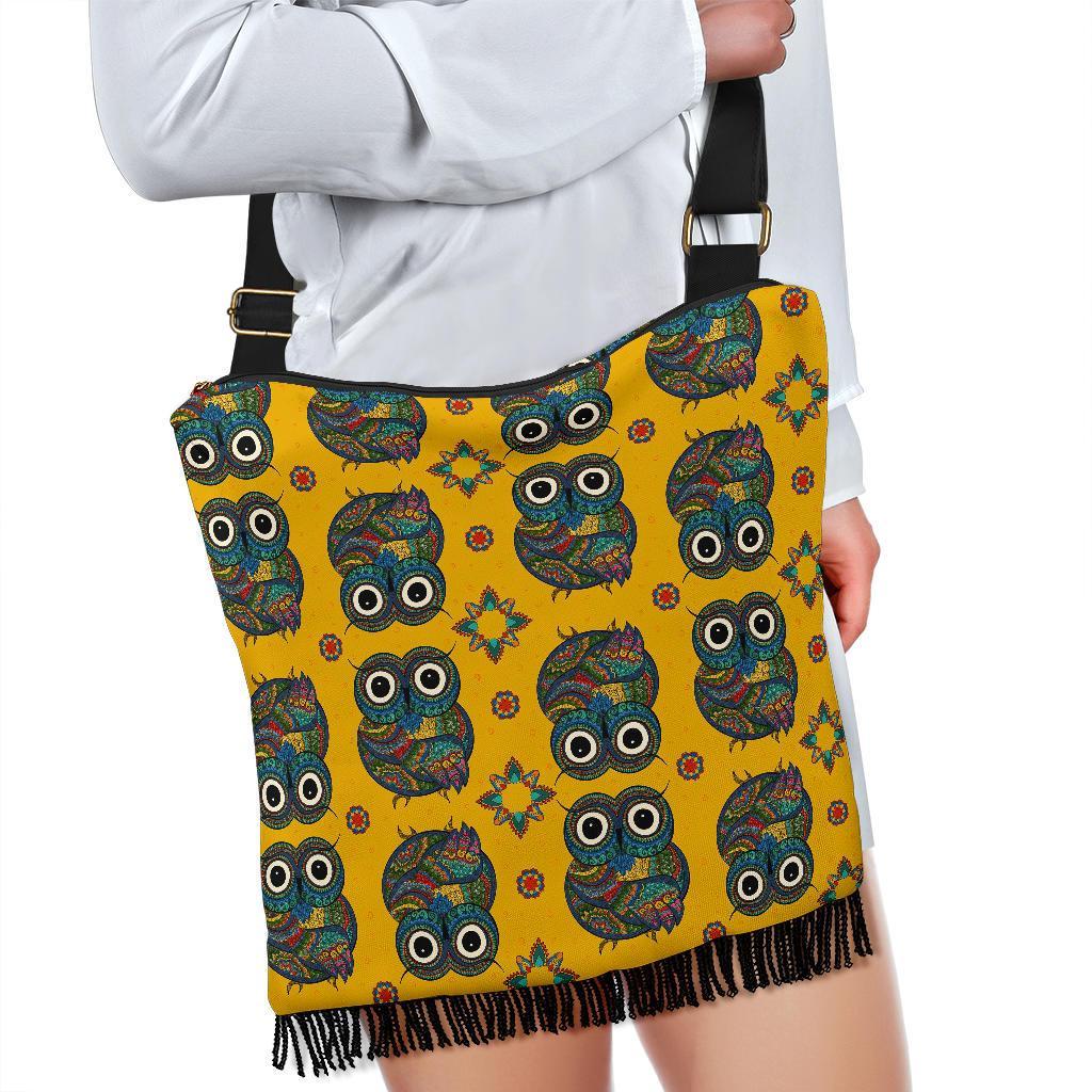 Ornamental Owl Pattern Print Crossbody Bags-grizzshop